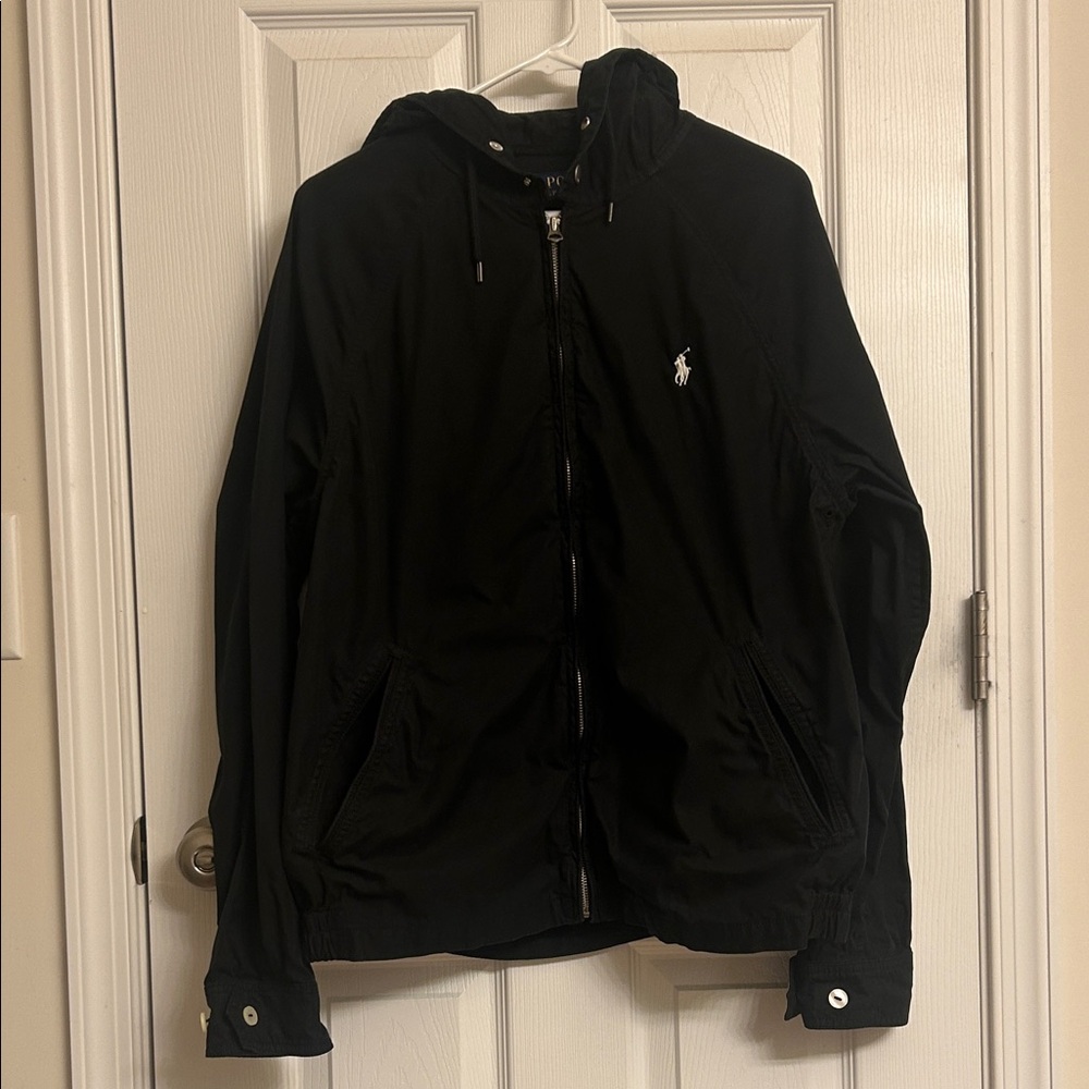 Polo by Ralph Lauren Black Windbreaker Jacket Cotton Nylon Size Large